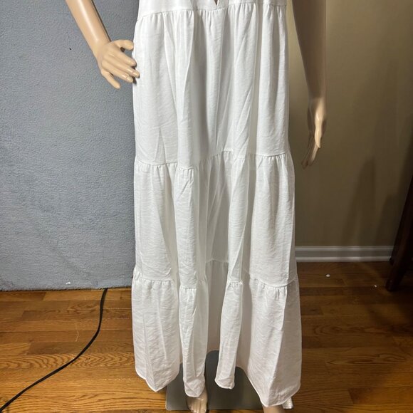 SNDYS Indigo Dress Womans‎ XL White Maxi Plunging Neckline Summer Flowy NEW - Picture 11 of 13